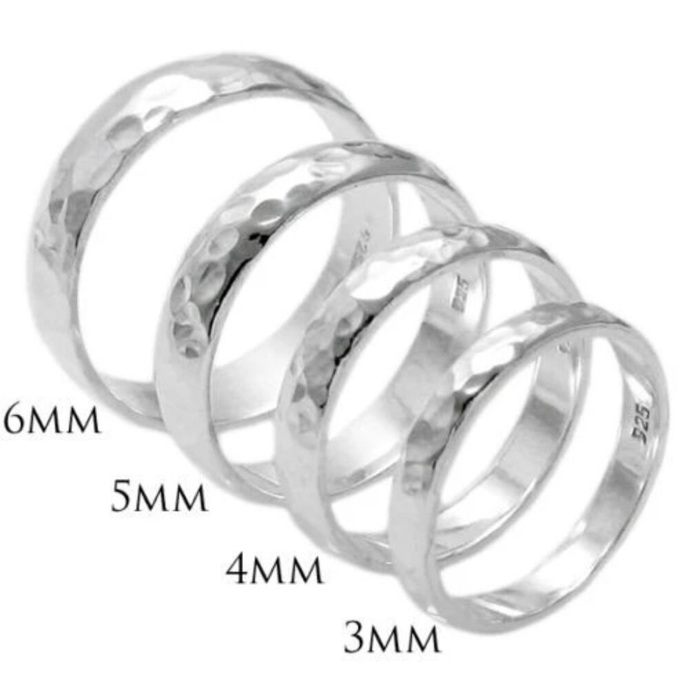 Hammered Band Ring In Sterling Silver, 5mm